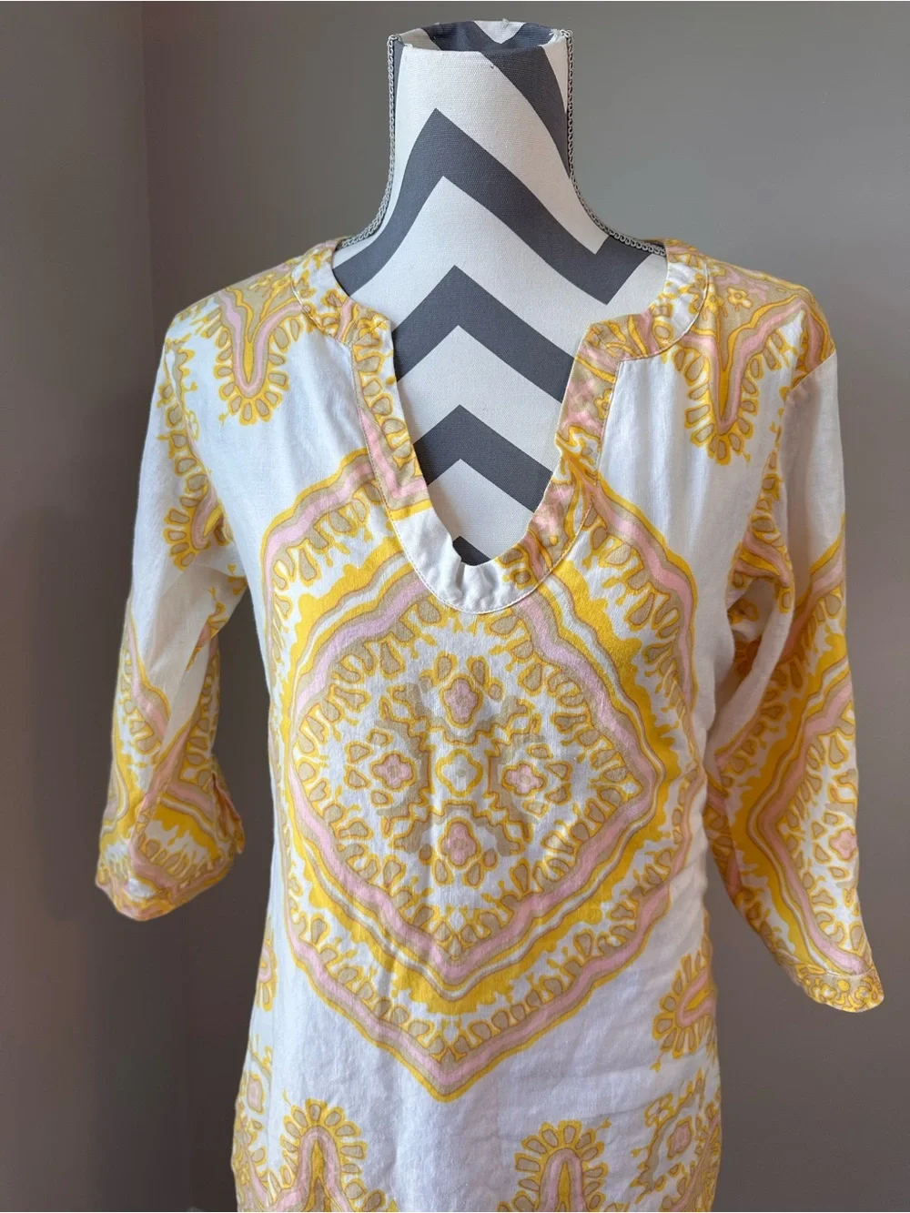 J. Crew Linen Cotton Blend Medallion Paisley Tunic Shift Summer Dress Size 6 GUC